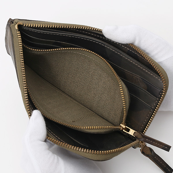  長財布 メンズ 本革 レザー ラウンドファスナー 迷彩柄 カモフラージュ グリーン 緑色 小銭入れあり 薄型 薄まち コインケース トワクレ(Trois Clefs)