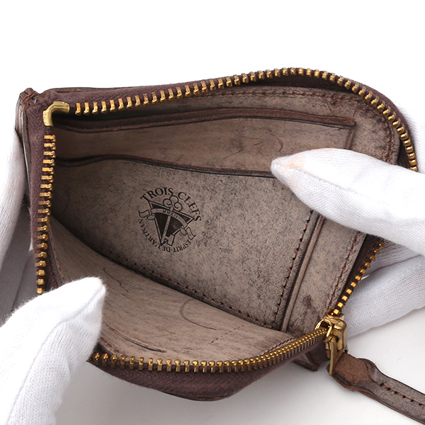  財布 ミニ 本革 レザー ブラウン 茶 茶色 サイフ 薄マチ メンズ 小銭入れ 二つ折り財布 コインケース トワクレ(Trois Clefs)