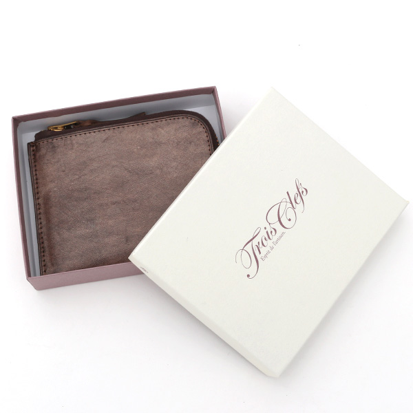  財布 ミニ 本革 レザー ブラウン 茶 茶色 サイフ 薄マチ メンズ 小銭入れ 二つ折り財布 コインケース トワクレ(Trois Clefs)