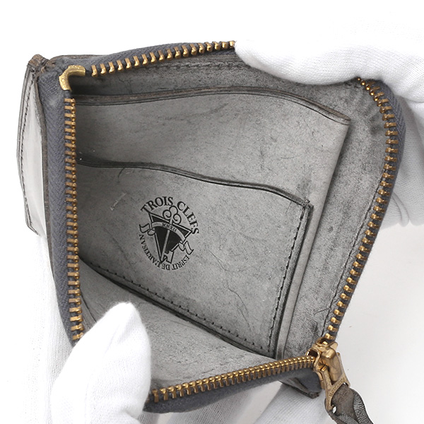  財布 ミニ 本革 レザー ダークグレー グレー グレイ 灰色 サイフ 薄マチ メンズ 小銭入れ 二つ折り財布 コインケース トワクレ(Trois Clefs)