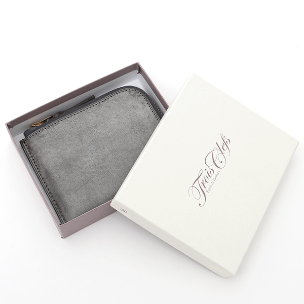  財布 ミニ 本革 レザー ダークグレー グレー グレイ 灰色 サイフ 薄マチ メンズ 小銭入れ 二つ折り財布 コインケース トワクレ(Trois Clefs)