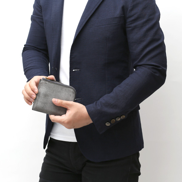  財布 ミニ 本革 レザー ダークグレー グレー グレイ 灰色 サイフ 薄マチ メンズ 小銭入れ 二つ折り財布 コインケース トワクレ(Trois Clefs)