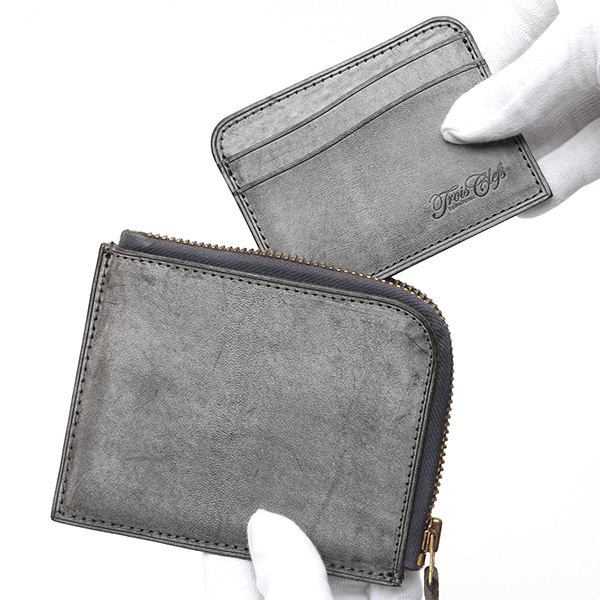  財布 ミニ 本革 レザー ダークグレー グレー グレイ 灰色 サイフ 薄マチ メンズ 小銭入れ 二つ折り財布 コインケース トワクレ(Trois Clefs)
