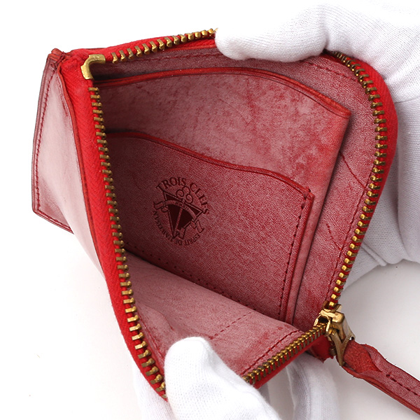  財布 ミニ 本革 レザー レッド ワイン 赤色 サイフ 薄マチ メンズ 小銭入れ 二つ折り財布 コインケース トワクレ(Trois Clefs)