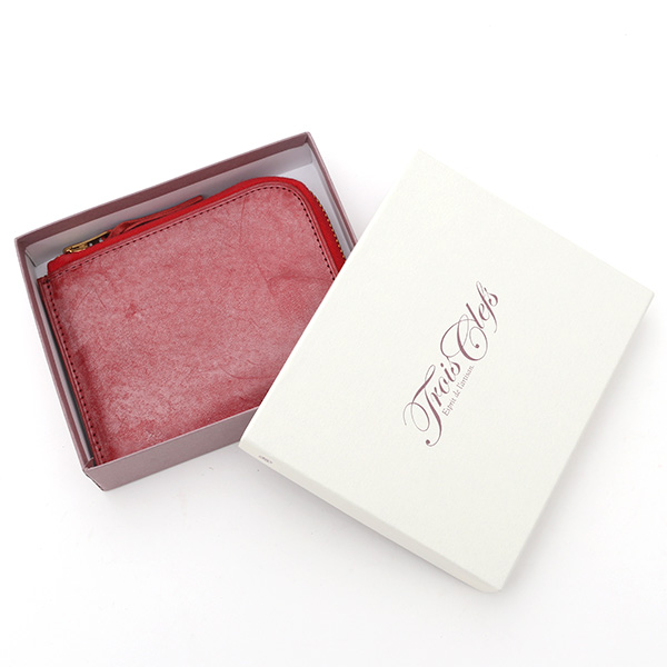  財布 ミニ 本革 レザー レッド ワイン 赤色 サイフ 薄マチ メンズ 小銭入れ 二つ折り財布 コインケース トワクレ(Trois Clefs)