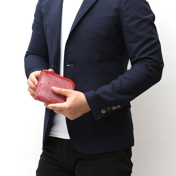  財布 ミニ 本革 レザー レッド ワイン 赤色 サイフ 薄マチ メンズ 小銭入れ 二つ折り財布 コインケース トワクレ(Trois Clefs)