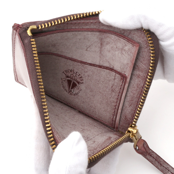  財布 ミニ 本革 レザー レッド ワイン 赤色 サイフ 薄マチ メンズ 小銭入れ 二つ折り財布 コインケース トワクレ(Trois Clefs)