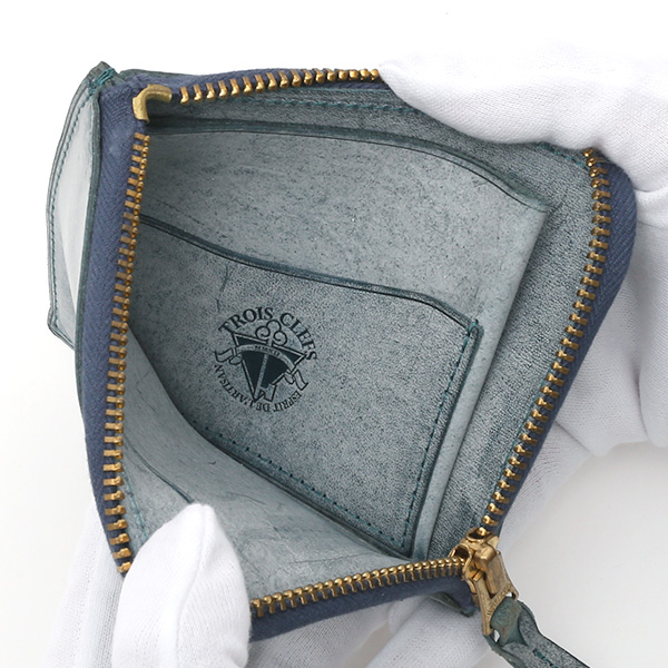  財布 ミニ 本革 レザー ブルー ネイビー 青色 サイフ 薄マチ メンズ 小銭入れ 二つ折り財布 コインケース トワクレ(Trois Clefs)