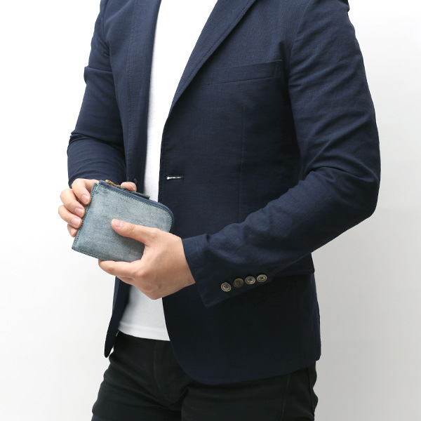  財布 ミニ 本革 レザー ブルー ネイビー 青色 サイフ 薄マチ メンズ 小銭入れ 二つ折り財布 コインケース トワクレ(Trois Clefs)