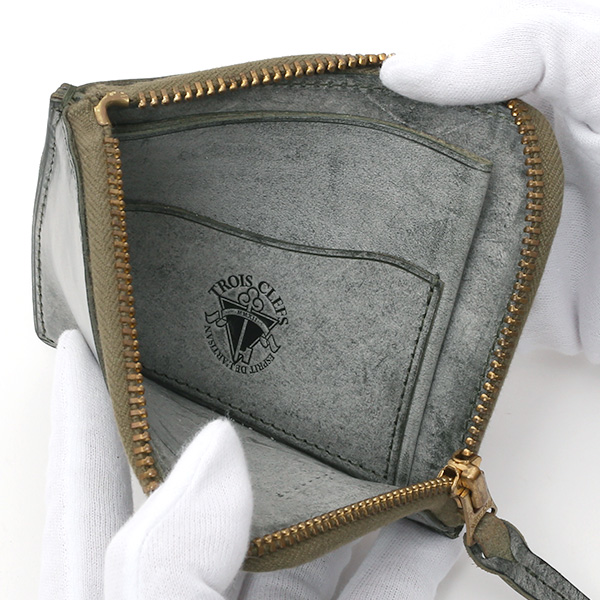  財布 ミニ 本革 レザー グリーン 緑色 サイフ 薄マチ メンズ 小銭入れ 二つ折り財布 コインケース トワクレ(Trois Clefs)