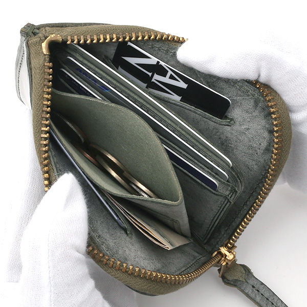  財布 ミニ 本革 レザー グリーン 緑色 サイフ 薄マチ メンズ 小銭入れ 二つ折り財布 コインケース トワクレ(Trois Clefs)