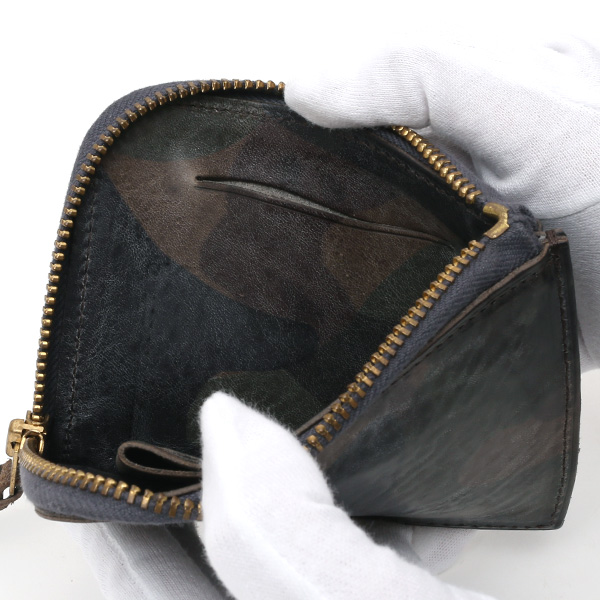  財布 ミニ 本革 レザー 迷彩柄 カモフラージュ グリーン 緑色 サイフ 薄マチ メンズ 小銭入れ 二つ折り財布 コインケース トワクレ(Trois Clefs)