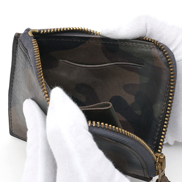  財布 ミニ 本革 レザー 迷彩柄 カモフラージュ グリーン 緑色 サイフ 薄マチ メンズ 小銭入れ 二つ折り財布 コインケース トワクレ(Trois Clefs)