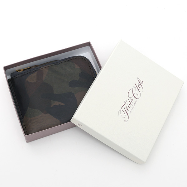  財布 ミニ 本革 レザー 迷彩柄 カモフラージュ グリーン 緑色 サイフ 薄マチ メンズ 小銭入れ 二つ折り財布 コインケース トワクレ(Trois Clefs)