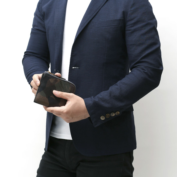  財布 ミニ 本革 レザー 迷彩柄 カモフラージュ グリーン 緑色 サイフ 薄マチ メンズ 小銭入れ 二つ折り財布 コインケース トワクレ(Trois Clefs)