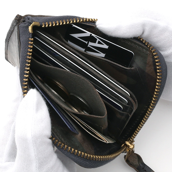  財布 ミニ 本革 レザー 迷彩柄 カモフラージュ グリーン 緑色 サイフ 薄マチ メンズ 小銭入れ 二つ折り財布 コインケース トワクレ(Trois Clefs)