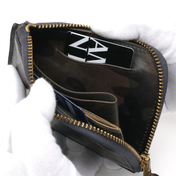  財布 ミニ 本革 レザー 迷彩柄 カモフラージュ グリーン 緑色 サイフ 薄マチ メンズ 小銭入れ 二つ折り財布 コインケース トワクレ(Trois Clefs)