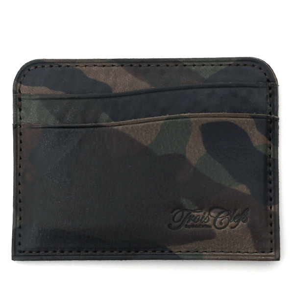  財布 ミニ 本革 レザー 迷彩柄 カモフラージュ グリーン 緑色 サイフ 薄マチ メンズ 小銭入れ 二つ折り財布 コインケース トワクレ(Trois Clefs)