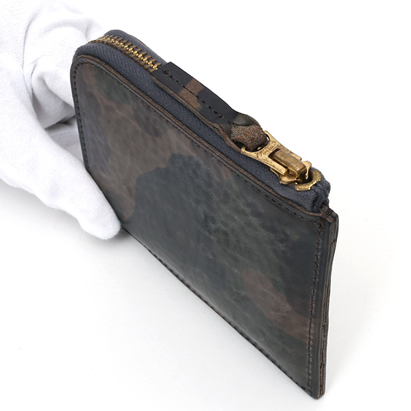  財布 ミニ 本革 レザー 迷彩柄 カモフラージュ グリーン 緑色 サイフ 薄マチ メンズ 小銭入れ 二つ折り財布 コインケース トワクレ(Trois Clefs)