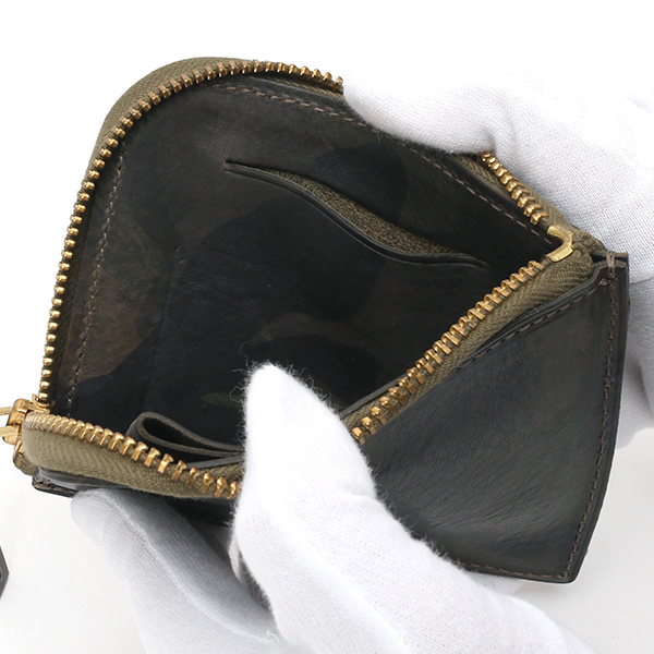  財布 ミニ 本革 レザー 迷彩柄 カモフラージュ グリーン 緑色 サイフ 薄マチ メンズ 小銭入れ 二つ折り財布 コインケース トワクレ(Trois Clefs)