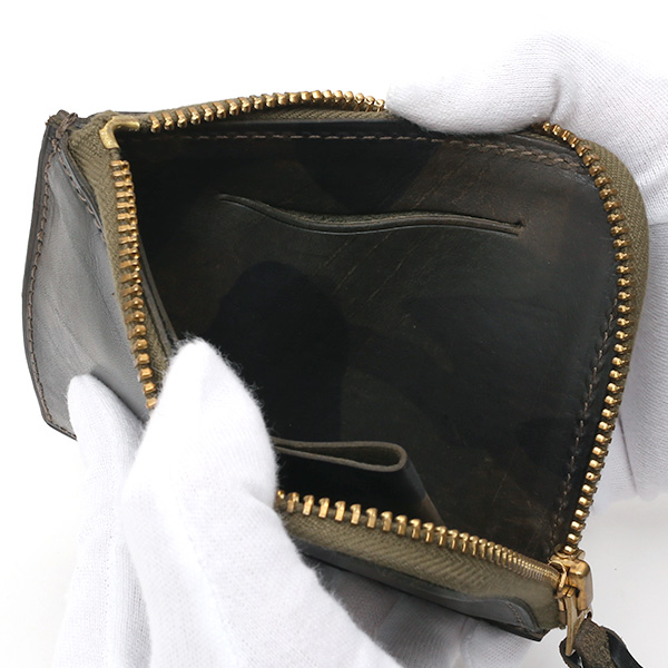  財布 ミニ 本革 レザー 迷彩柄 カモフラージュ グリーン 緑色 サイフ 薄マチ メンズ 小銭入れ 二つ折り財布 コインケース トワクレ(Trois Clefs)