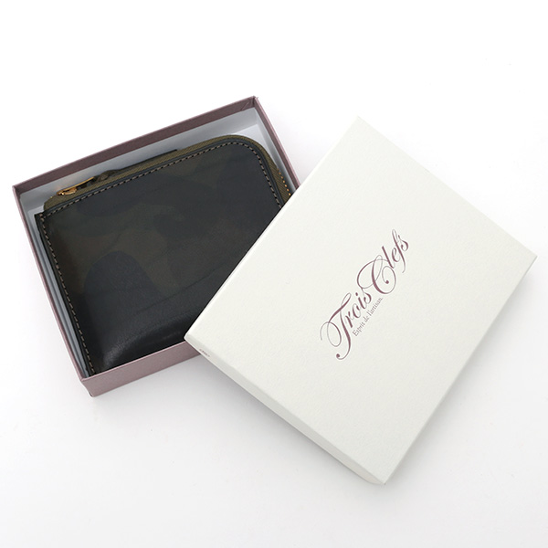  財布 ミニ 本革 レザー 迷彩柄 カモフラージュ グリーン 緑色 サイフ 薄マチ メンズ 小銭入れ 二つ折り財布 コインケース トワクレ(Trois Clefs)