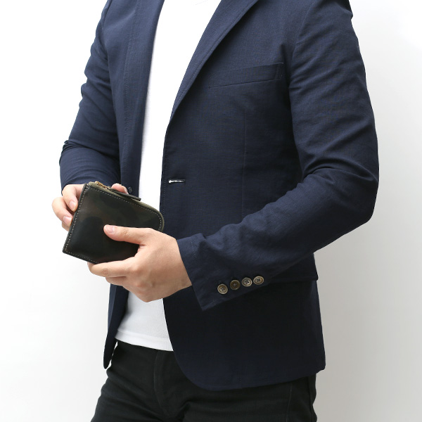  財布 ミニ 本革 レザー 迷彩柄 カモフラージュ グリーン 緑色 サイフ 薄マチ メンズ 小銭入れ 二つ折り財布 コインケース トワクレ(Trois Clefs)