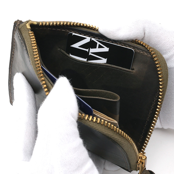  財布 ミニ 本革 レザー 迷彩柄 カモフラージュ グリーン 緑色 サイフ 薄マチ メンズ 小銭入れ 二つ折り財布 コインケース トワクレ(Trois Clefs)