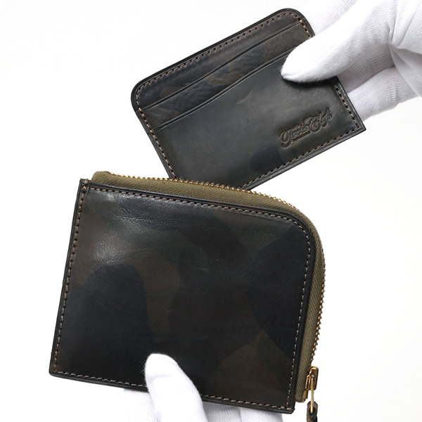  財布 ミニ 本革 レザー 迷彩柄 カモフラージュ グリーン 緑色 サイフ 薄マチ メンズ 小銭入れ 二つ折り財布 コインケース トワクレ(Trois Clefs)