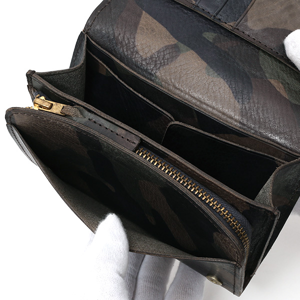  財布 迷彩柄 本革 レザー 迷彩柄 カモフラージュ グリーン 緑色 長財布 ミリタリー アメカジ サイフ カモフラージュ トワクレ(Trois Clefs)