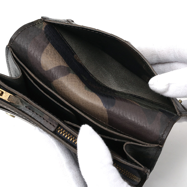  財布 迷彩柄 本革 レザー 迷彩柄 カモフラージュ グリーン 緑色 長財布 ミリタリー アメカジ サイフ カモフラージュ トワクレ(Trois Clefs)