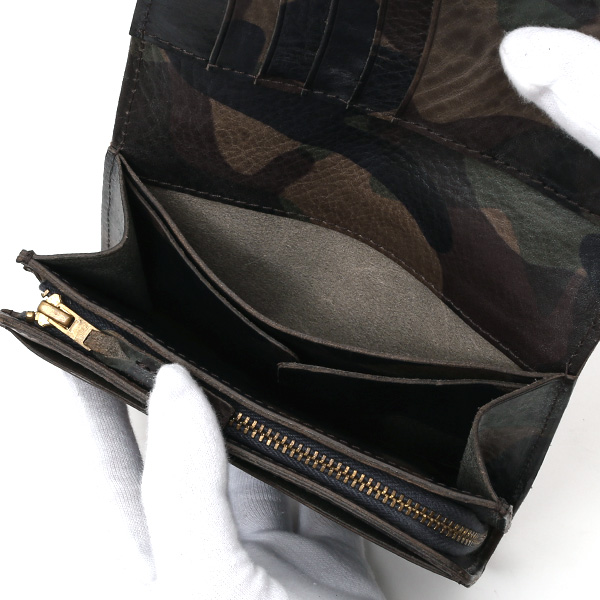  財布 迷彩柄 本革 レザー 迷彩柄 カモフラージュ グリーン 緑色 長財布 ミリタリー アメカジ サイフ カモフラージュ トワクレ(Trois Clefs)