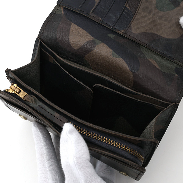  財布 迷彩柄 本革 レザー 迷彩柄 カモフラージュ グリーン 緑色 長財布 ミリタリー アメカジ サイフ カモフラージュ トワクレ(Trois Clefs)