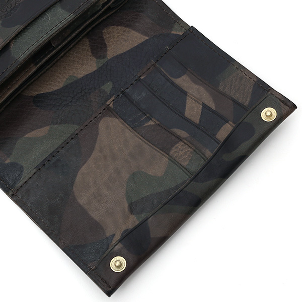  財布 迷彩柄 本革 レザー 迷彩柄 カモフラージュ グリーン 緑色 長財布 ミリタリー アメカジ サイフ カモフラージュ トワクレ(Trois Clefs)