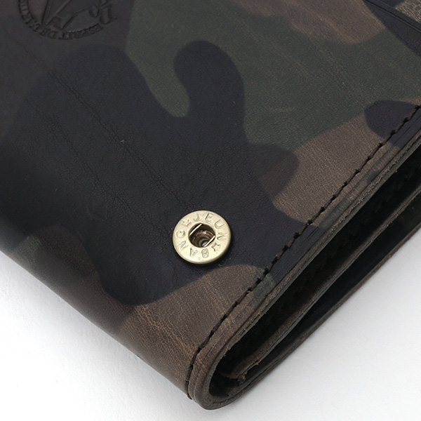  財布 迷彩柄 本革 レザー 迷彩柄 カモフラージュ グリーン 緑色 長財布 ミリタリー アメカジ サイフ カモフラージュ トワクレ(Trois Clefs)