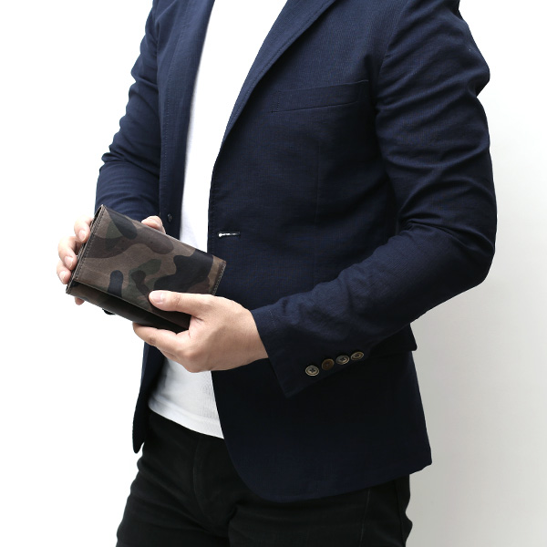  財布 迷彩柄 本革 レザー 迷彩柄 カモフラージュ グリーン 緑色 長財布 ミリタリー アメカジ サイフ カモフラージュ トワクレ(Trois Clefs)