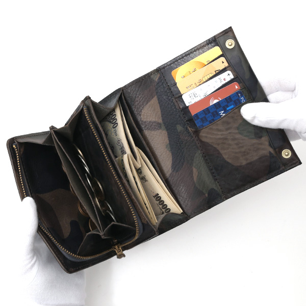  財布 迷彩柄 本革 レザー 迷彩柄 カモフラージュ グリーン 緑色 長財布 ミリタリー アメカジ サイフ カモフラージュ トワクレ(Trois Clefs)