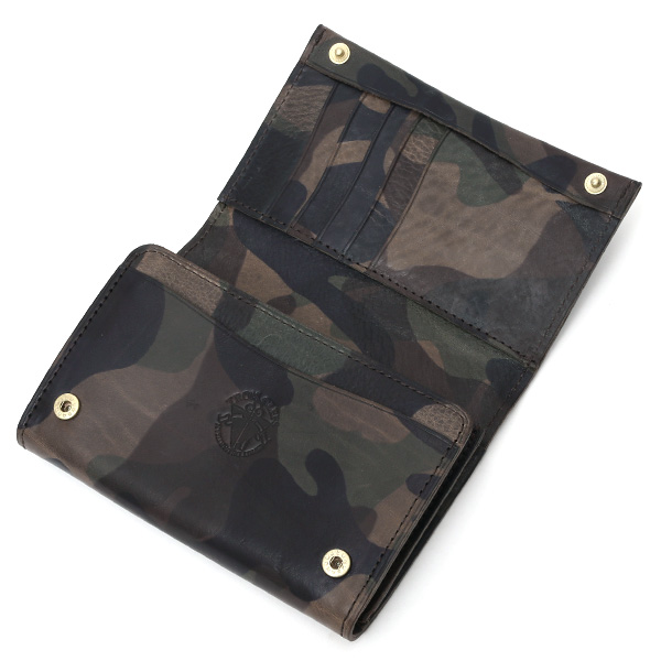  財布 迷彩柄 本革 レザー 迷彩柄 カモフラージュ グリーン 緑色 長財布 ミリタリー アメカジ サイフ カモフラージュ トワクレ(Trois Clefs)