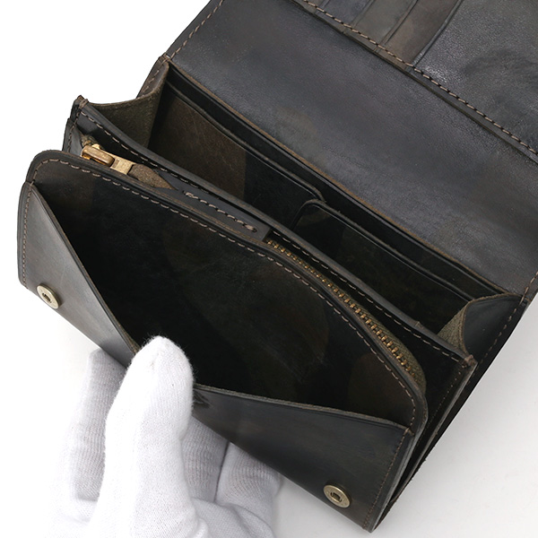  財布 迷彩柄 本革 レザー 迷彩柄 カモフラージュ グリーン 緑色 長財布 ミリタリー アメカジ サイフ カモフラージュ トワクレ(Trois Clefs)