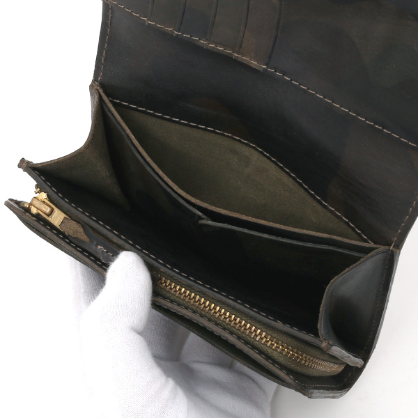  財布 迷彩柄 本革 レザー 迷彩柄 カモフラージュ グリーン 緑色 長財布 ミリタリー アメカジ サイフ カモフラージュ トワクレ(Trois Clefs)