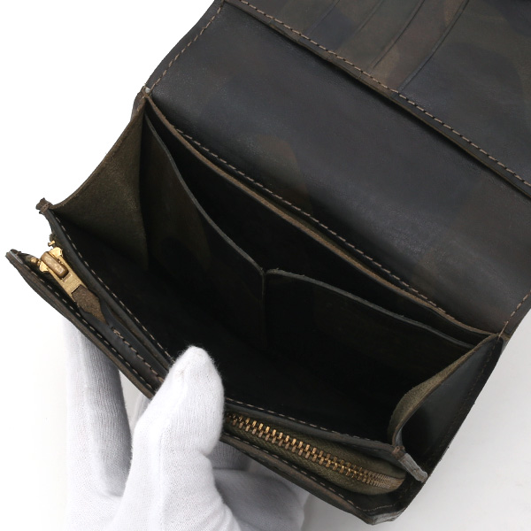  財布 迷彩柄 本革 レザー 迷彩柄 カモフラージュ グリーン 緑色 長財布 ミリタリー アメカジ サイフ カモフラージュ トワクレ(Trois Clefs)