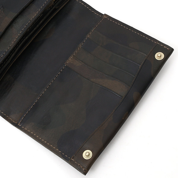  財布 迷彩柄 本革 レザー 迷彩柄 カモフラージュ グリーン 緑色 長財布 ミリタリー アメカジ サイフ カモフラージュ トワクレ(Trois Clefs)