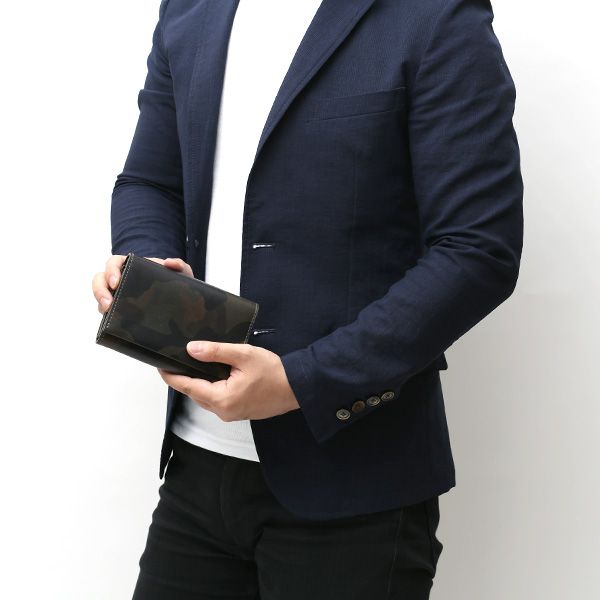  財布 迷彩柄 本革 レザー 迷彩柄 カモフラージュ グリーン 緑色 長財布 ミリタリー アメカジ サイフ カモフラージュ トワクレ(Trois Clefs)