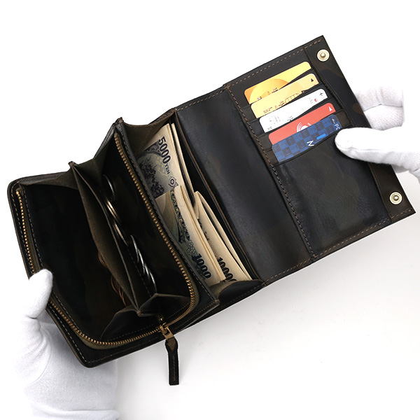  財布 迷彩柄 本革 レザー 迷彩柄 カモフラージュ グリーン 緑色 長財布 ミリタリー アメカジ サイフ カモフラージュ トワクレ(Trois Clefs)