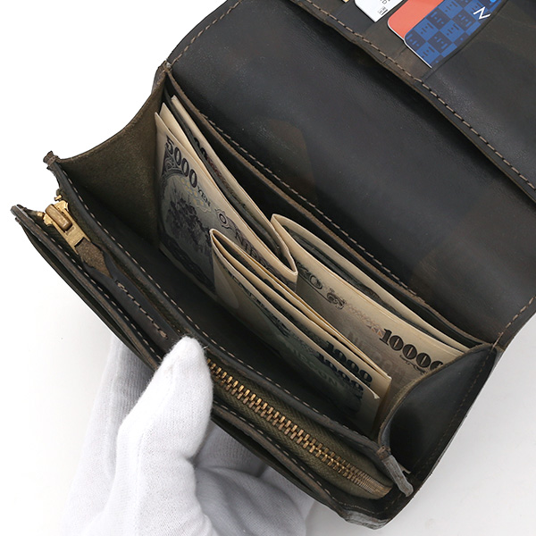  財布 迷彩柄 本革 レザー 迷彩柄 カモフラージュ グリーン 緑色 長財布 ミリタリー アメカジ サイフ カモフラージュ トワクレ(Trois Clefs)