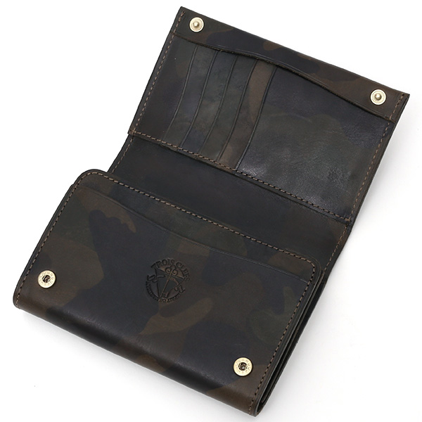  財布 迷彩柄 本革 レザー 迷彩柄 カモフラージュ グリーン 緑色 長財布 ミリタリー アメカジ サイフ カモフラージュ トワクレ(Trois Clefs)