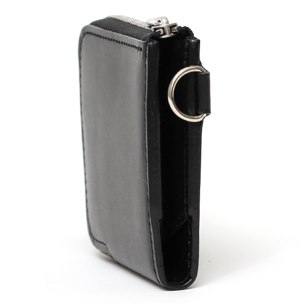  THE WONDER LUST(ワンダーラスト) 日本製 本革 ミニ財布 メンズ ブラック 黒 黒色 Dカン付き チェーン ネックストラップ 取り付け可能 コンパクト 小銭入れ あり プレゼント ブッテーロ レザー ウォレット 国産 ブランド 二つ折り L字ファスナー