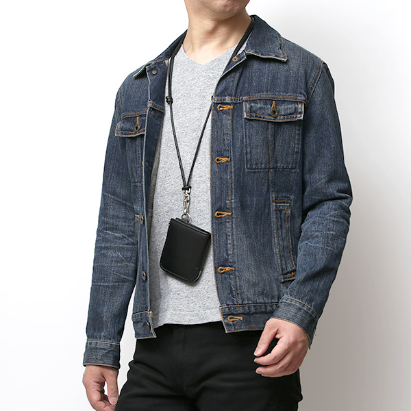  THE WONDER LUST(ワンダーラスト) 日本製 本革 ミニ財布 メンズ ブラック 黒 黒色 Dカン付き チェーン ネックストラップ 取り付け可能 コンパクト 小銭入れ あり プレゼント ブッテーロ レザー ウォレット 国産 ブランド 二つ折り L字ファスナー