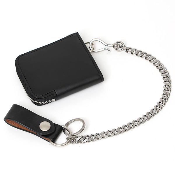  THE WONDER LUST(ワンダーラスト) 日本製 本革 ミニ財布 メンズ ブラック 黒 黒色 Dカン付き チェーン ネックストラップ 取り付け可能 コンパクト 小銭入れ あり プレゼント ブッテーロ レザー ウォレット 国産 ブランド 二つ折り L字ファスナー