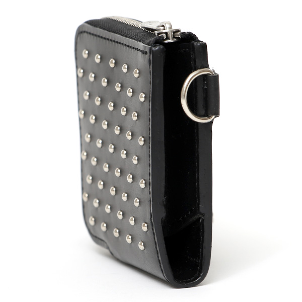  THE WONDER LUST(ワンダーラスト) 日本製 本革 スタッズ ミニ財布 メンズ ブラック 黒 黒色 Dカン付き チェーン ネックストラップ 可能 コンパクト 小銭入れ あり プレゼント ブッテーロ スタンダードリベット レザー ウォレット ブランド